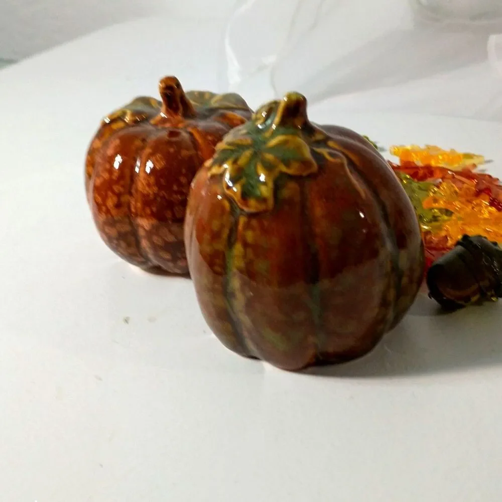 Vintage Greenbrier Ceramic Pumpkin Figurines Pair - Fall Autumn Harvest Decor
